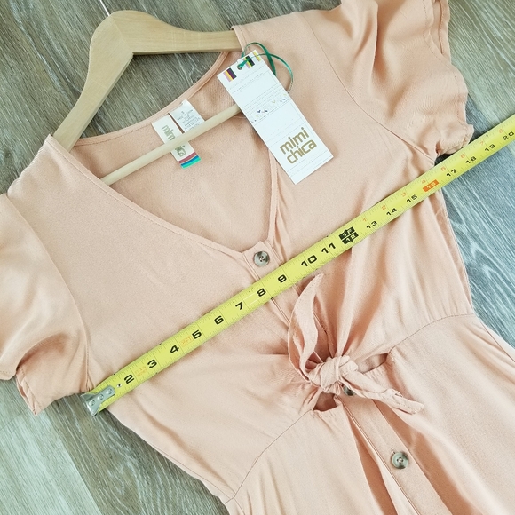 Mimi Chica Cut Out Tie Knot Maxi Dress Button Down Short Sleeve Boho Peasant NWT - Picture 6 of 9